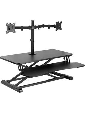 Adjustable Black 32" Standing Desk Converter with Monitor Stand for Ergonomic